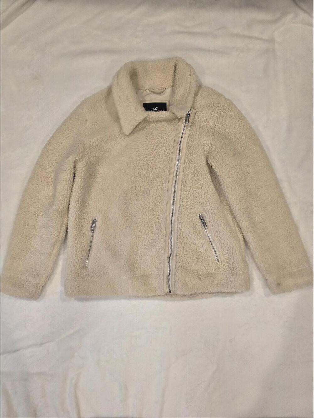 Hollister Sherpa Cream Womens Zip Up Jacket Large
